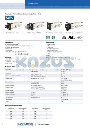 T9-611P-7A datasheet - Resettable Thermal Circuit Breaker