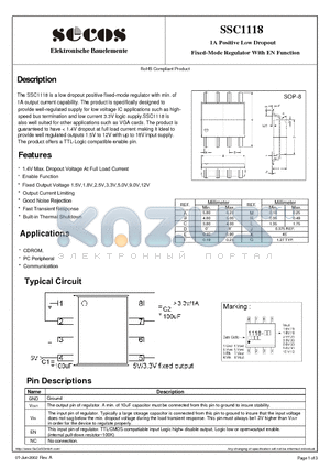 SSC1118 datasheet - 1A Positive Low Dropout Fixed-Mode Regulato r With EN Function