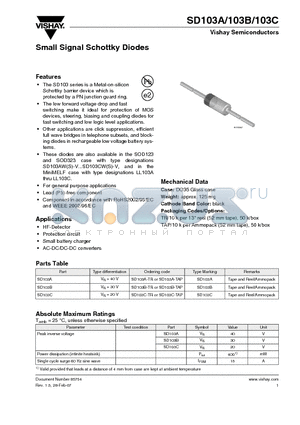 SD103C-TAP datasheet - Small Signal Schottky Diodes