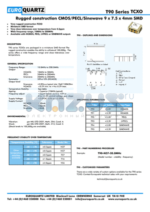 T90 datasheet - Rugged construction CMOS/PECL/Sinewave 9 x 7.5 x 4mm SMD