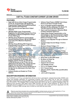 TLC59108IRGYR datasheet - 8-BIT Fm I2C-BUS CONSTANT-CURRENT LED SINK DRIVER