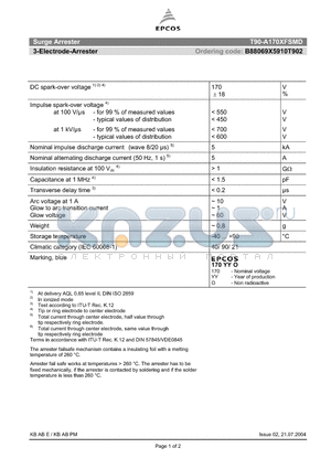 T90-A170XFSMD datasheet - SURGE ARRESTER 2-electrode arrester