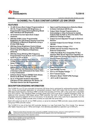 TLC59116 datasheet - 16-CHANNEL Fm I2C-BUS CONSTANT-CURRENT LED SINK DRIVER