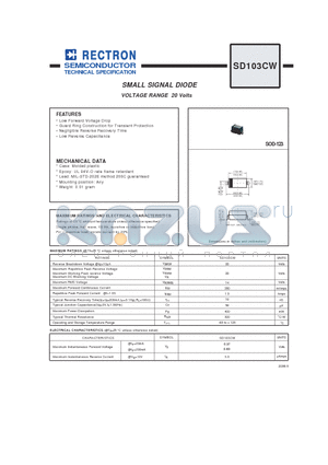 SD103CW datasheet - SMALL SIGNAL DIODE VOLTAGE RANGE 20 Volts