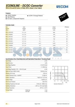 REC2.2-0512DU datasheet - ECONOLINE - DC/DC -CONVERTER