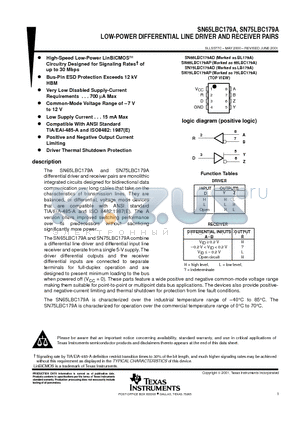 SN65LBC179AP datasheet - LOW-POWER DIFFERENTIAL LINE DRIVER AND RECEIVER PAIRS