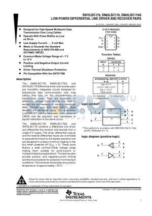 SN65LBC179D datasheet - LOW-POWER DIFFERENTIAL LINE DRIVER AND RECEIVER PAIRS