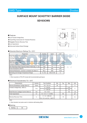 SD103CWS datasheet - SURFACE MOUNT SCHOTTKY BARRIER DIODE