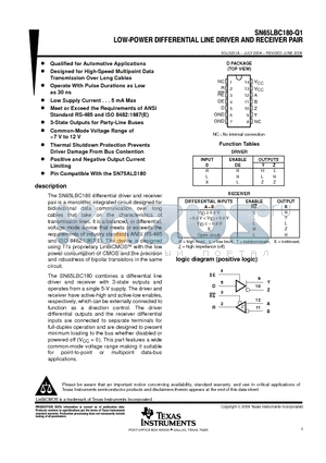 SN65LBC180-Q1 datasheet - LOW-POWER DIFFERENTIAL LINE DRIVER AND RECEIVER PAIR