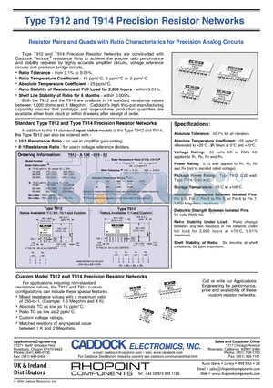 T912-A100K-001-10 datasheet - Precision Resistor Network