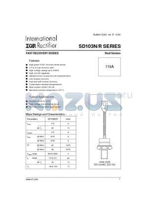 SD103N datasheet - FAST RECOVERY DIODES Stud Version