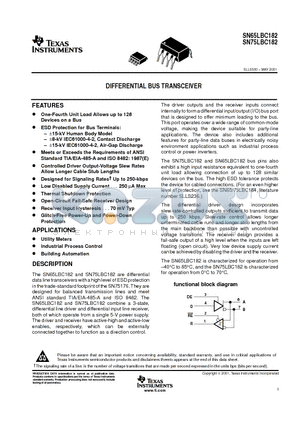 SN65LBC182 datasheet - DIFFERENTIAL BUS TRANSCEIVER