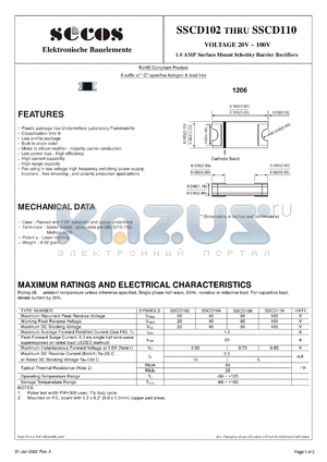 SSCD110 datasheet - 1.0 AMP Surface Mount Schottky Barrier Rectifiers