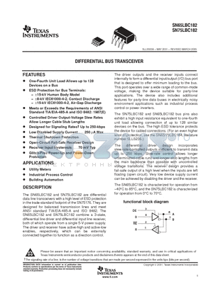 SN65LBC182DRG4 datasheet - DIFFERENTIAL BUS TRANSCEIVER