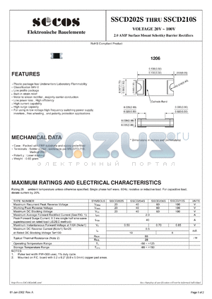 SSCD202S datasheet - 2.0 AMP Surface Mount Schottky Barrier Rectifiers