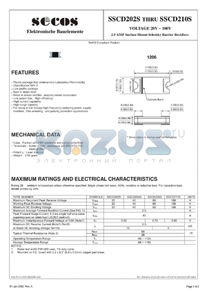 SSCD204S datasheet - 2.0 AMP Surface Mount Schottky Barrier Rectifiers