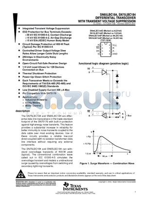 SN65LBC184D datasheet - DIFFERENTIAL TRANSCEIVER WITH TRANSIENT VOLTAGE SUPPRESSION