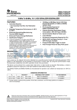 SN65LV1023A-EP datasheet - 10-MHz To 66-MHz, 10:1 LVDS SERIALIZER/DESERIALIZER
