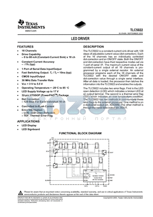 TLC5922DAP datasheet - LED DRIVER