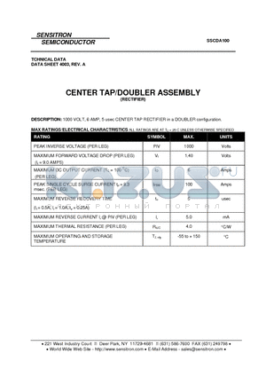 SSCDA100 datasheet - CENTER TAP/DOUBLER ASSEMBLY