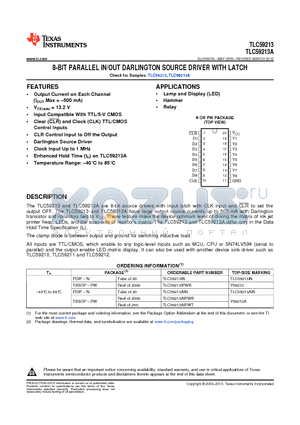 TLC59213AIPWT datasheet - 8-BIT PARALLEL IN/OUT DARLINGTON SOURCE DRIVER WITH LATCH