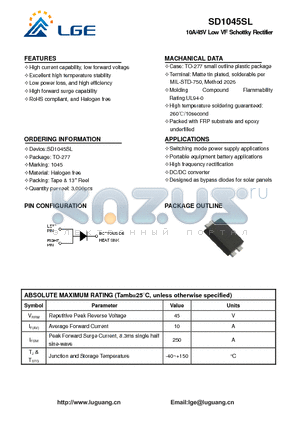 SD1045SL datasheet - 10A/45V Low VF Schottky Rectifier