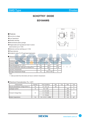 SD104AWS datasheet - SCHOTTKY DIODE