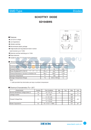 SD104BWS datasheet - SCHOTTKY DIODE