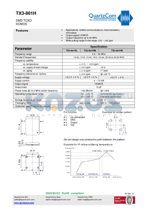 TX3-801HL datasheet - SMD TCXO HCMOS Output frequency up to 50 MHz