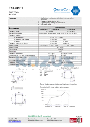 TX3-801HT datasheet - SMD TCXO HCMOS Tight frequency stability vs. temperature