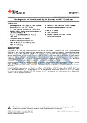 SN65LVCP15PWR datasheet - Link Replicator for Fibre Channel, Gigabit Ethernet, and HDTV Data Rates