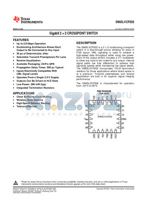 SN65LVCP202 datasheet - Gigabit 2  2 CROSSPOINT SWITCH
