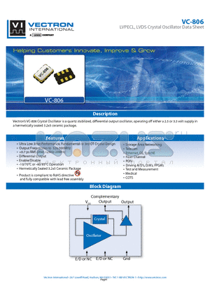 VC-806 datasheet - LVPECL, LVDS Crystal Oscillator