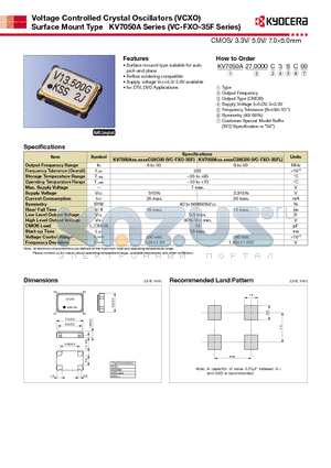 VC-FXO-35F datasheet - Voltage Controlled Crystal Oscillators (VCXO) Surface Mount Type