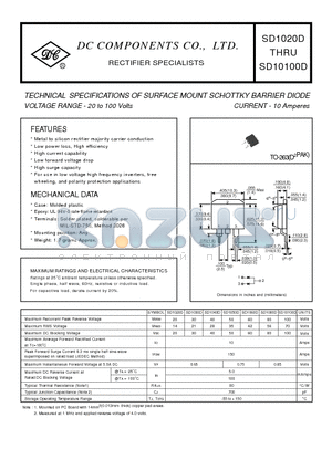 SD1060D datasheet - TECHNICAL SPECIFICATIONS OF SURFACE MOUNT SCHOTTKY BARRIER DIODE VOLTAGE RANGE - 20 to 100 Volts