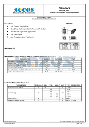 SD107WS datasheet - Plastic-Encapsulate Schottky Diodes