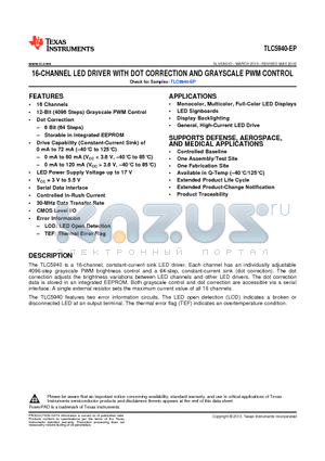 TLC5940-EP datasheet - 16-CHANNEL LED DRIVER WITH DOT CORRECTION AND GRAYSCALE PWM CONTROL