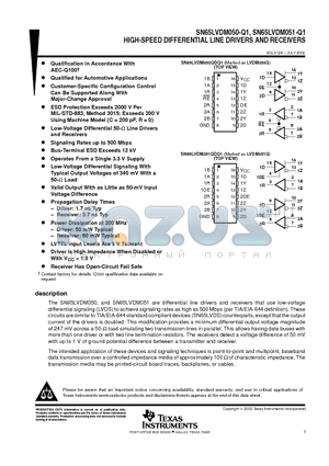 SN65LVDM050-Q1 datasheet - HIGH-SPEED DIFFERENTIAL LINE DRIVERS AND RECEIVERS