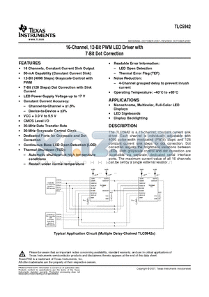 TLC5942 datasheet - 16-Channel, 12-Bit PWM LED Driver with 7-Bit Dot Correction