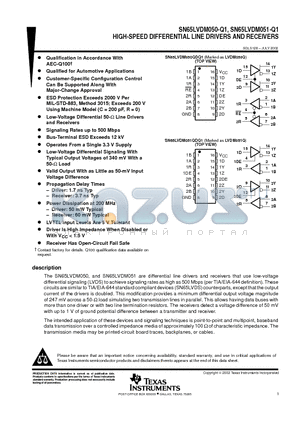 SN65LVDM050QDRQ1 datasheet - HIGH-SPEED DIFFERENTIAL LINE DRIVERS AND RECEIVERS