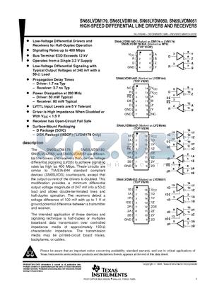 SN65LVDM051 datasheet - HIGH-SPEED DIFFERENTIAL LINE DRIVERS AND RECEIVERS