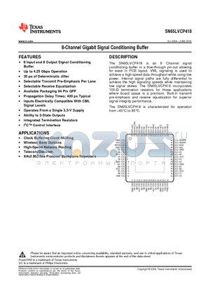 SN65LVCP418PAPR datasheet - 8-Channel Gigabit Signal Conditioning Buffer