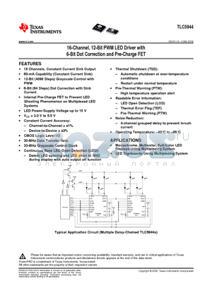 TLC5944 datasheet - 16-Channel, 12-Bit PWM LED Driver with 6-Bit Dot Correction and Pre-Charge FET