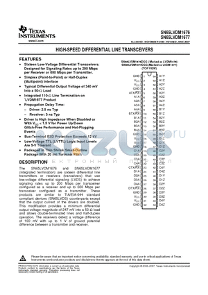 SN65LVDM1676 datasheet - HIGH-SPEED DIFFERENTIAL LINE TRANSCEIVERS