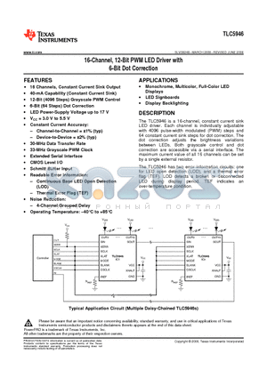 TLC5946RHBT datasheet - 16-Channel, 12-Bit PWM LED Driver with 6-Bit Dot Correction