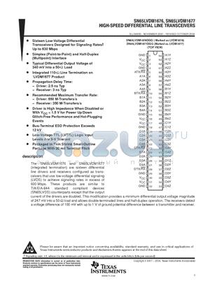 SN65LVDM1676DGG datasheet - HIGH SPEED DIFFERENTIAL LINE TRANSCEIVERS