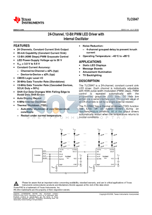 TLC5947 datasheet - 24-Channel, 12-Bit PWM LED Driver with