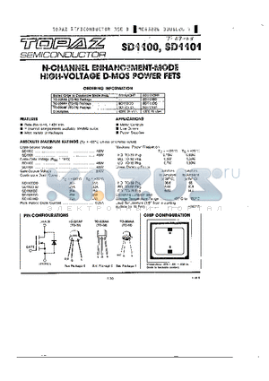 SD1101 datasheet - N CHANNEL ENHANCEMENT MODE HIGH VOLTAGE D MOS POWER FETS