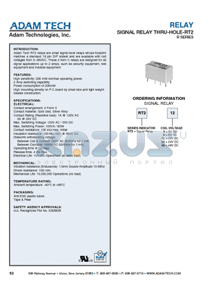 RT25 datasheet - RELAY SIGNAL RELAY THRU-HOLE-RT2