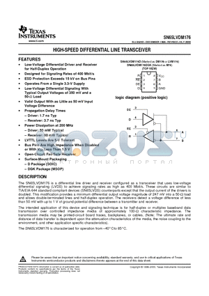 SN65LVDM176D datasheet - HIGH-SPEED DIFFERENTIAL LINE TRANSCEIVER